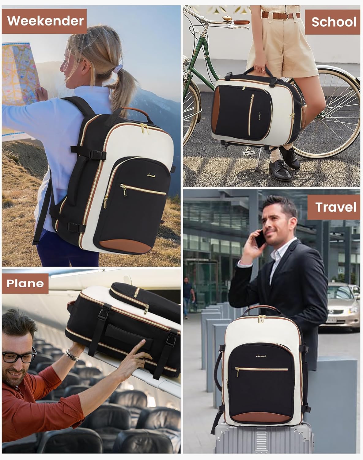 Alternative view of LOVEVOOK Large Travel Backpack for Women & Men, 40L Carry on Backpack for Airplanes, TSA Personal Item Travel Bag fits 17" Laptop, Waterproof Travel Essentials Airline Approved with 3 Packing Cubes