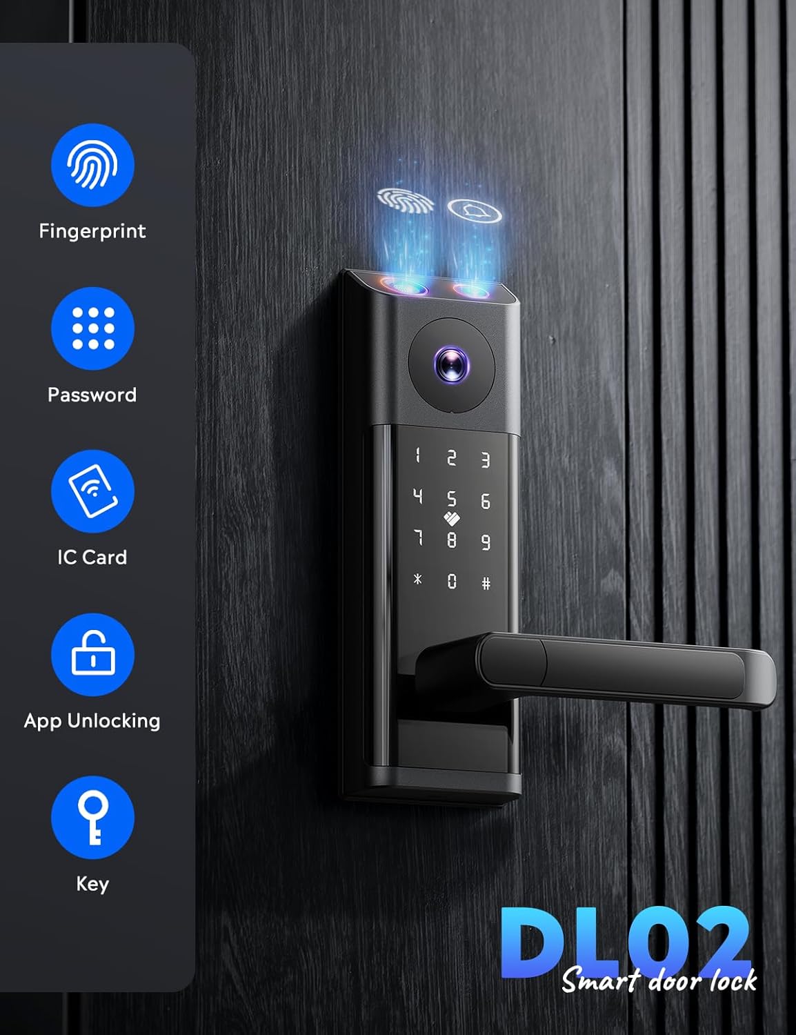 CAMCAMP Smart Lock with Camera & Doorbell, Keyless Entry Door Lock with Handle, Built-in WiFi Camera Deadbolt Lock for Front Door, Fingerprint, Keypad Code, App Control, Auto Lock