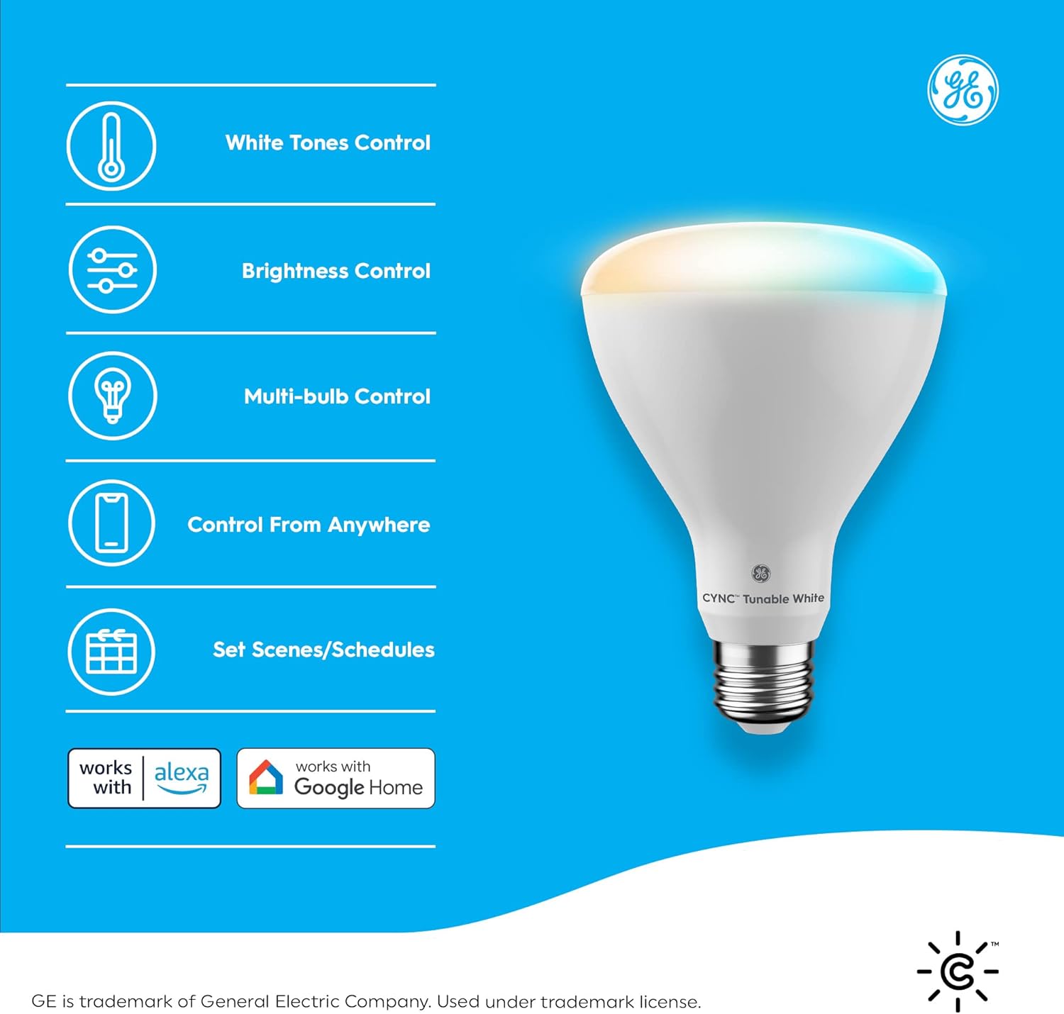 Alternative view of GE CYNC Smart LED Light Bulbs, Tunable White, Bluetooth and Wi-Fi, Works with Alexa and Google, BR30 Indoor Floodlights (2 Pack)