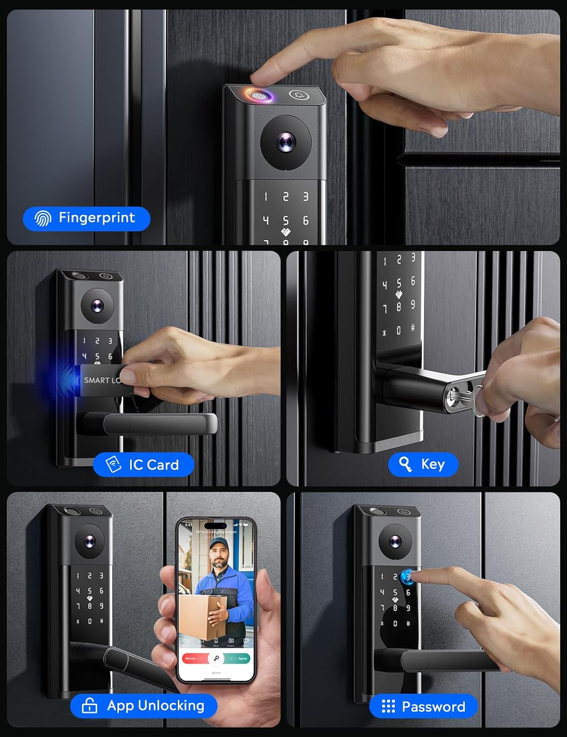 Alternative view of CAMCAMP Smart Lock with Camera & Doorbell, Keyless Entry Door Lock with Handle, Built-in WiFi Camera Deadbolt Lock for Front Door, Fingerprint, Keypad Code, App Control, Auto Lock