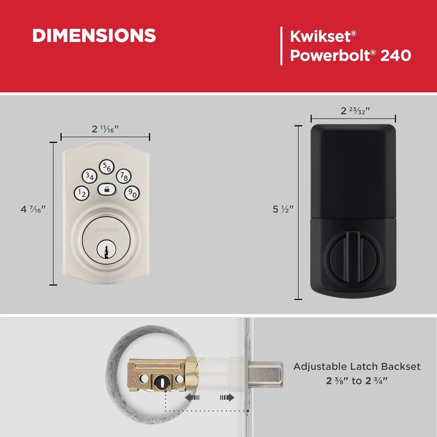 Kwikset Powerbolt 240 5-Button Keypad Satin Nickel Traditional Electronic Deadbolt Door Lock, Featuring Convenient Keyless Entry, Customizable User Codes and Auto-Locking