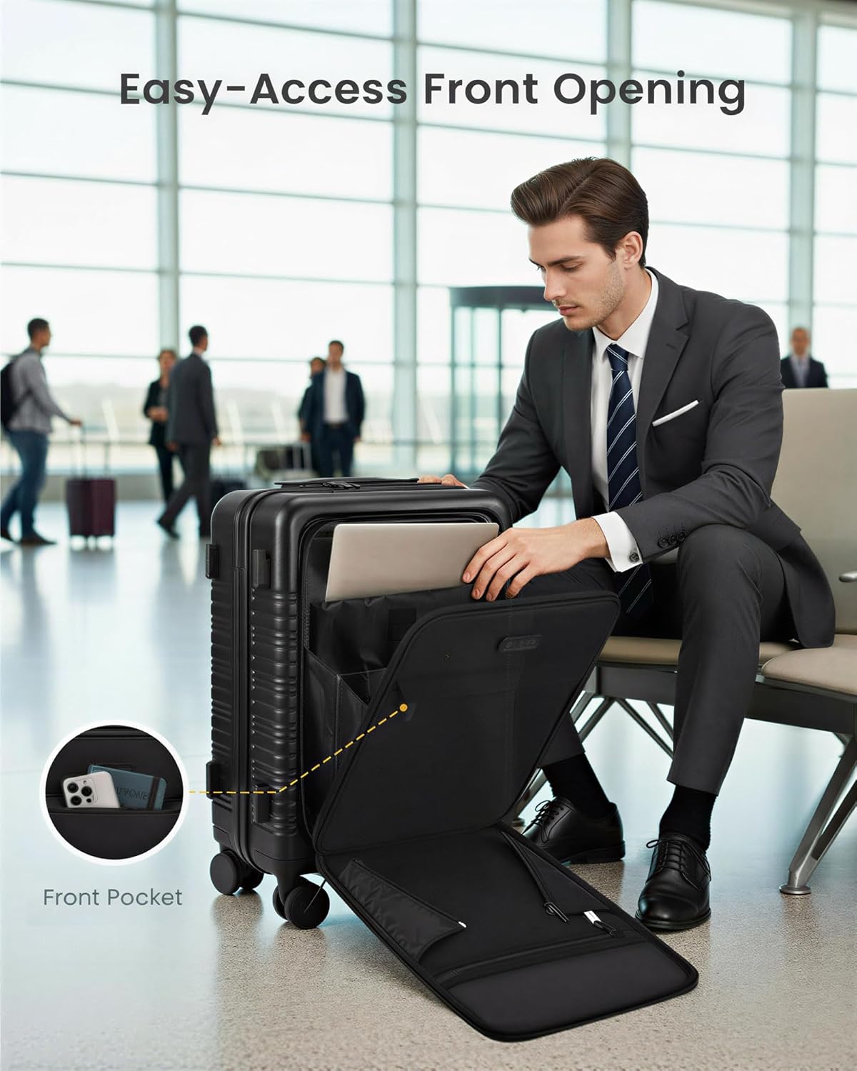 Alternative view of LOVEVOOK Carry On Luggage 22x14x9 Airline Approved with Detachable Pouch, 21 Inch Hardside Suitcases with Spinner Wheels, Lightweight Carry-on Luggage with TSA Lock for Women Men, 2PCS, Navy