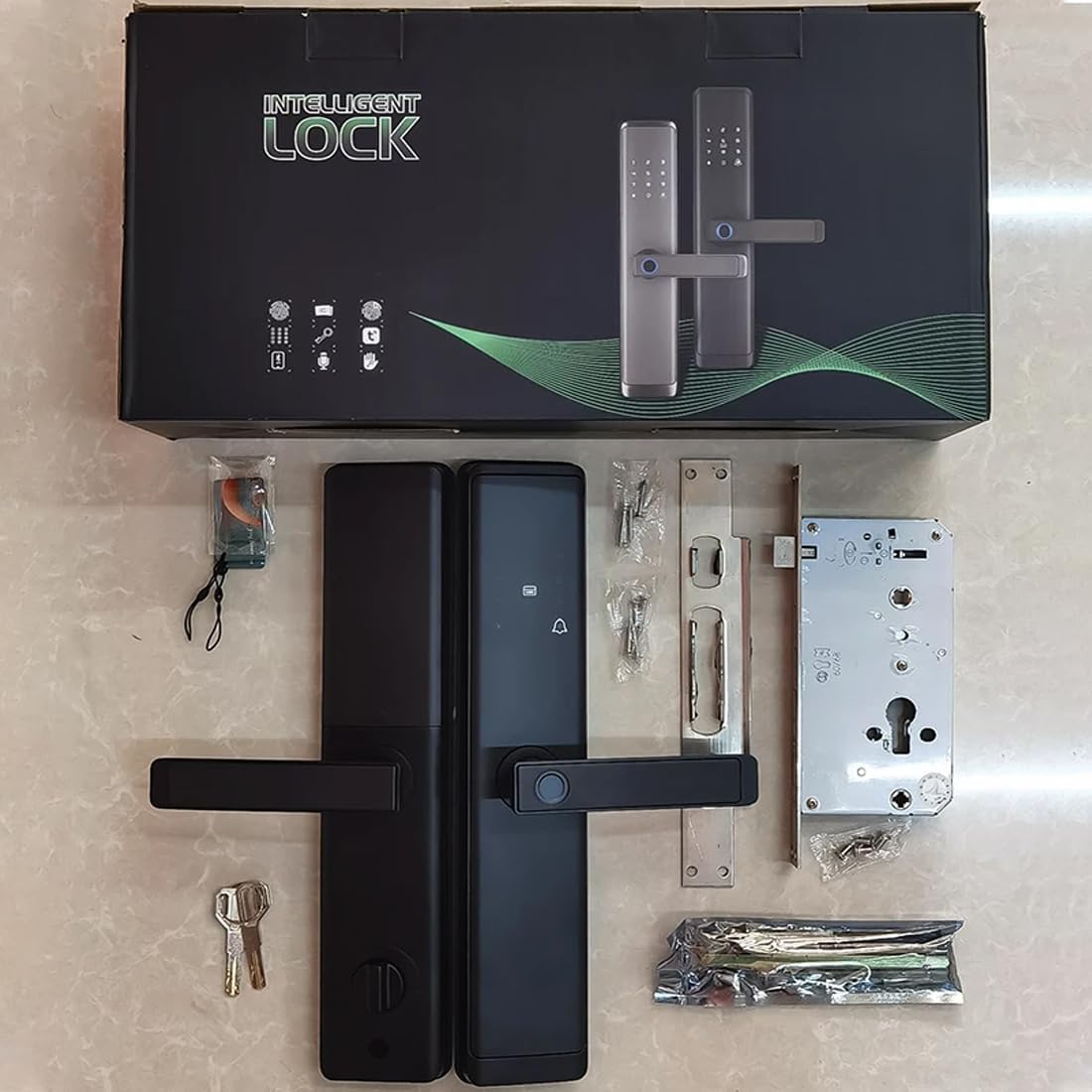 wisuwore Fingerprint Door Lock with Handle - Tuya App Control & Mechanical Key Backup - 5-in-1 Keyless Entry Smart Lock - Fits 1.38-4.72inch Doors, Auto Lock & USB Emergency Power for Home, Office