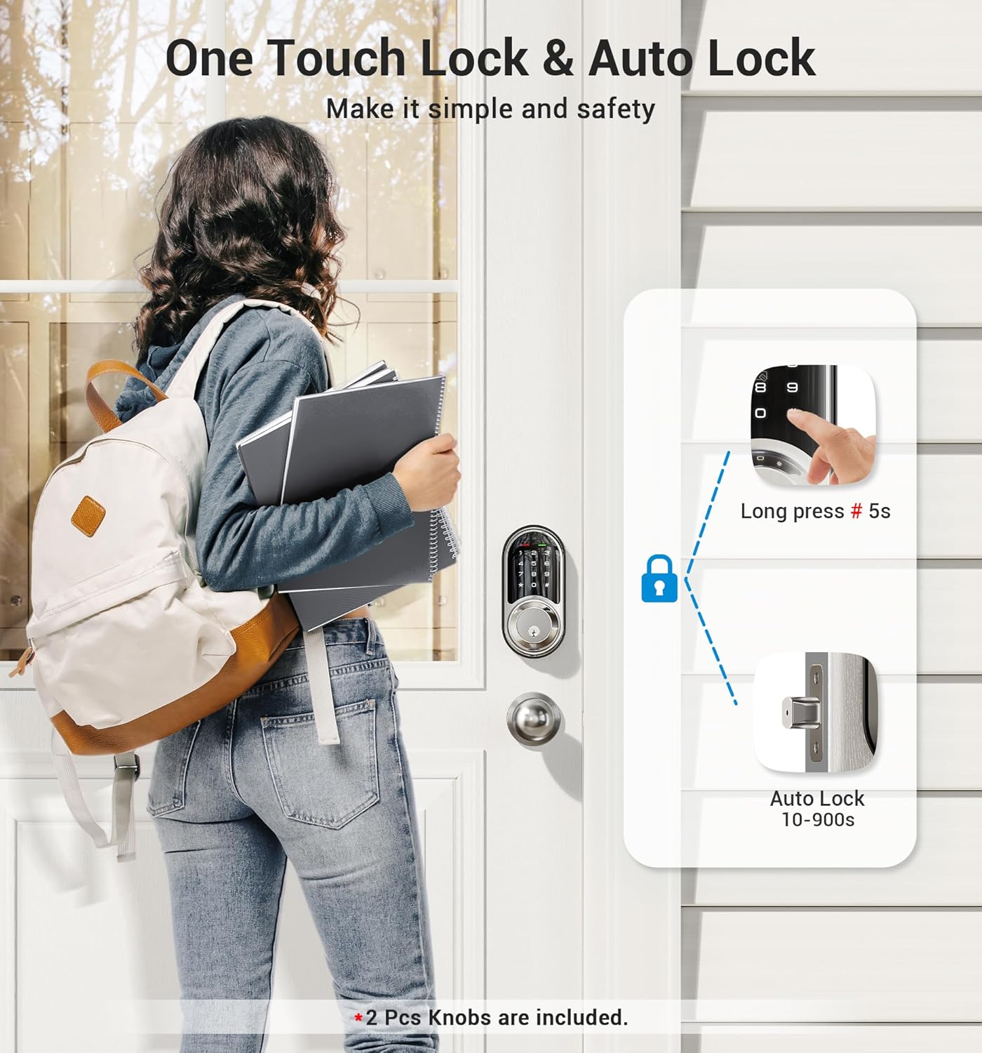 Veise RZ06C Smart Locks for Front Door, 2 Knob Handle Set, Keyless Entry Deadbolt, App Control, Electronic Touchscreen Digital Keypad, Auto Lock, Easy Installation, IP54 Waterproof, Satin Nickel - Image 3