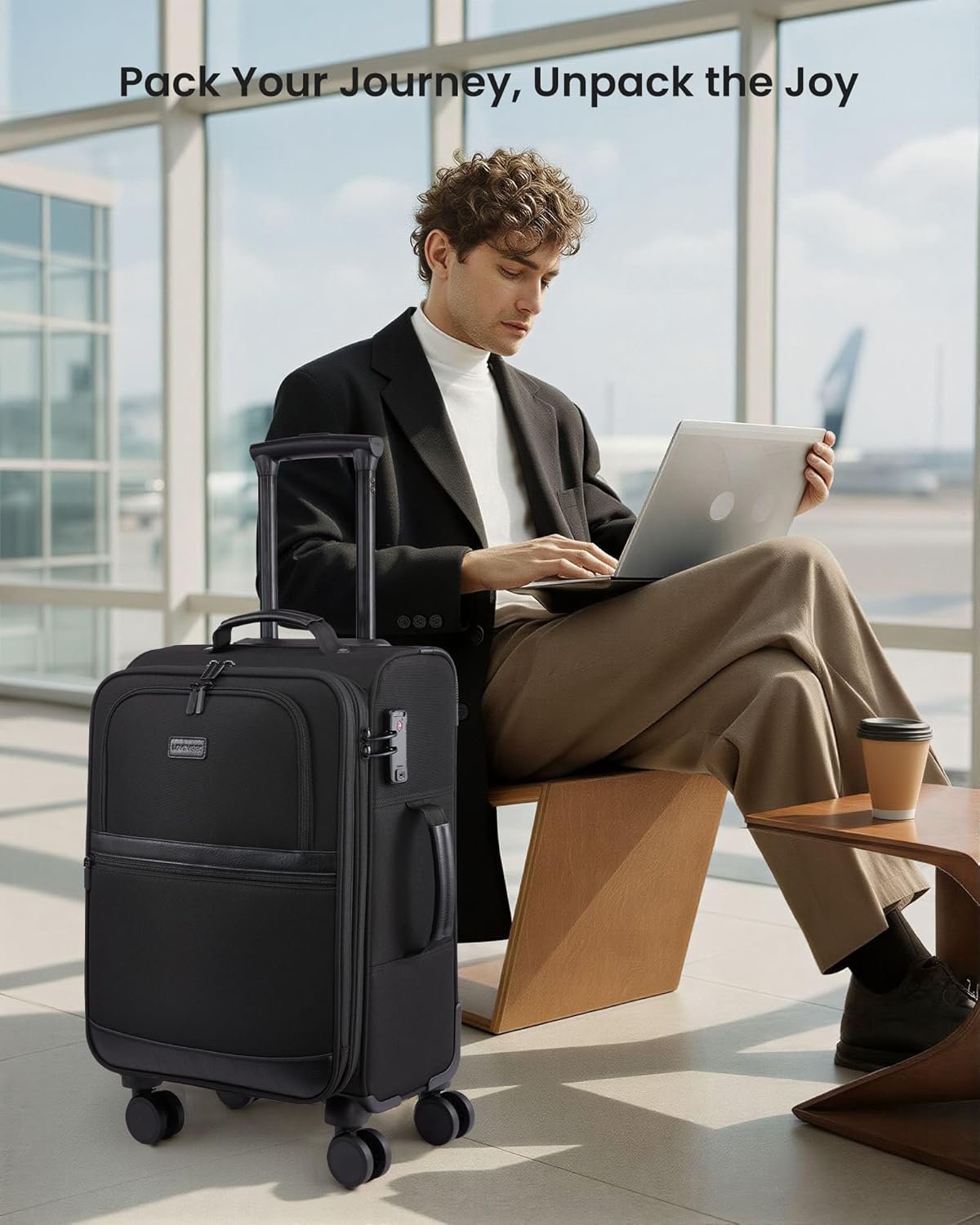 LOVEVOOK Carry On Luggage 22x14x9 Airline Approved,20 Inch Suitcases with Spinner Wheels,Softside Carry-on Suitcase with TSA Lock for Men Women Business Trip Weekender Travel,Black