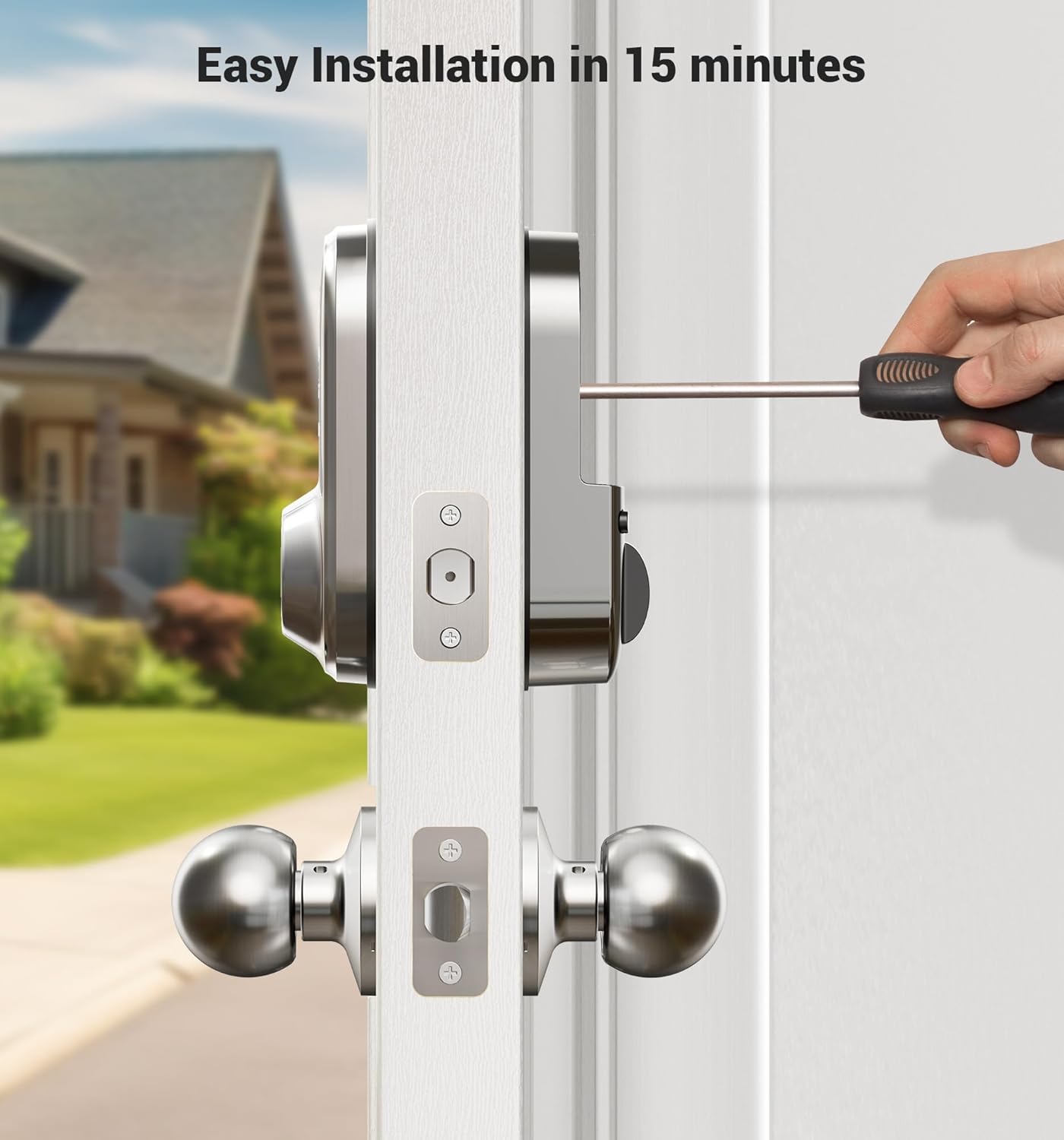 Veise RZ06C Smart Locks for Front Door, 2 Knob Handle Set, Keyless Entry Deadbolt, App Control, Electronic Touchscreen Digital Keypad, Auto Lock, Easy Installation, IP54 Waterproof, Satin Nickel - Image 6