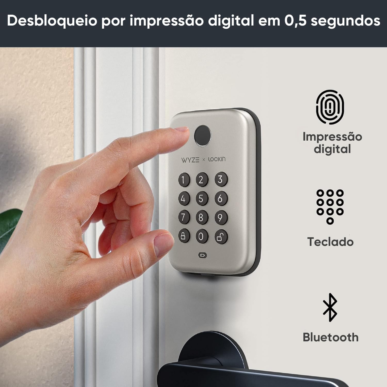 Wyze Auto-Lock Bolt, Fingerprint Unlock with Keypad, Electronic Entry Door Smart Deadbolt Lock, IPX5 Weatherproof, Easy Installation, Satin Nicke