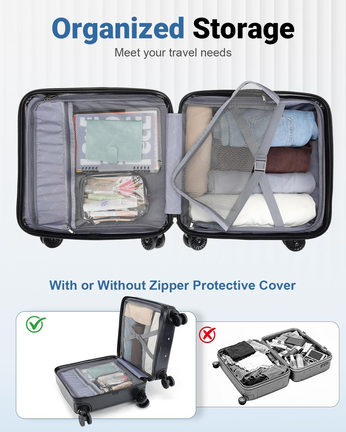 Alternative view of Lekebobor 16 Inch Small Carry on Luggage with Wheels, Airline Approved Hard Shell Suitcase with TSA Lock Front Pocket for Travel for Women Men, Black