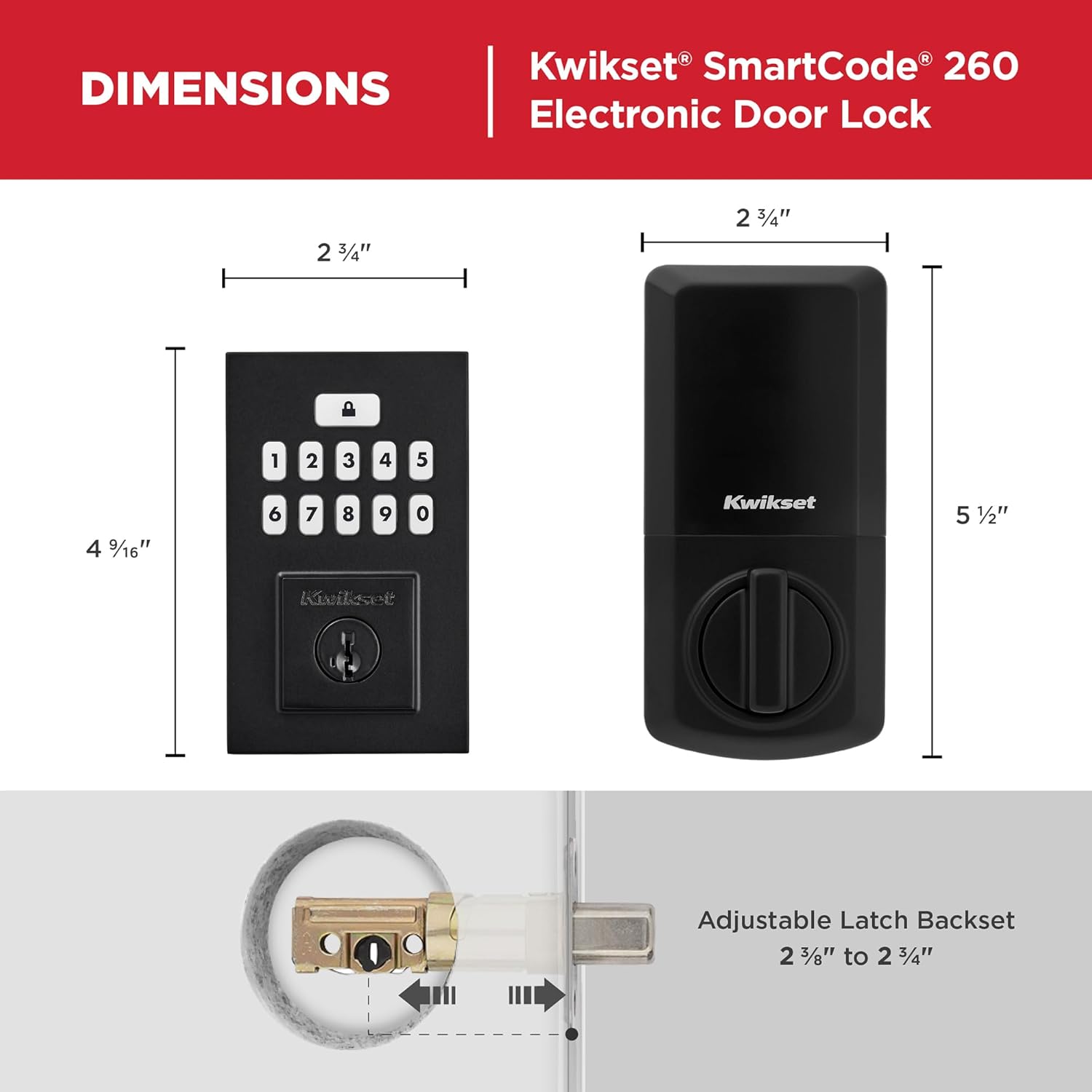 Kwikset SmartCode 260 Keyless Entry Electronic Keypad Deadbolt Door Lock with Auto-Lock, Custom User Codes, Advanced Security in Matte Black Contemporary