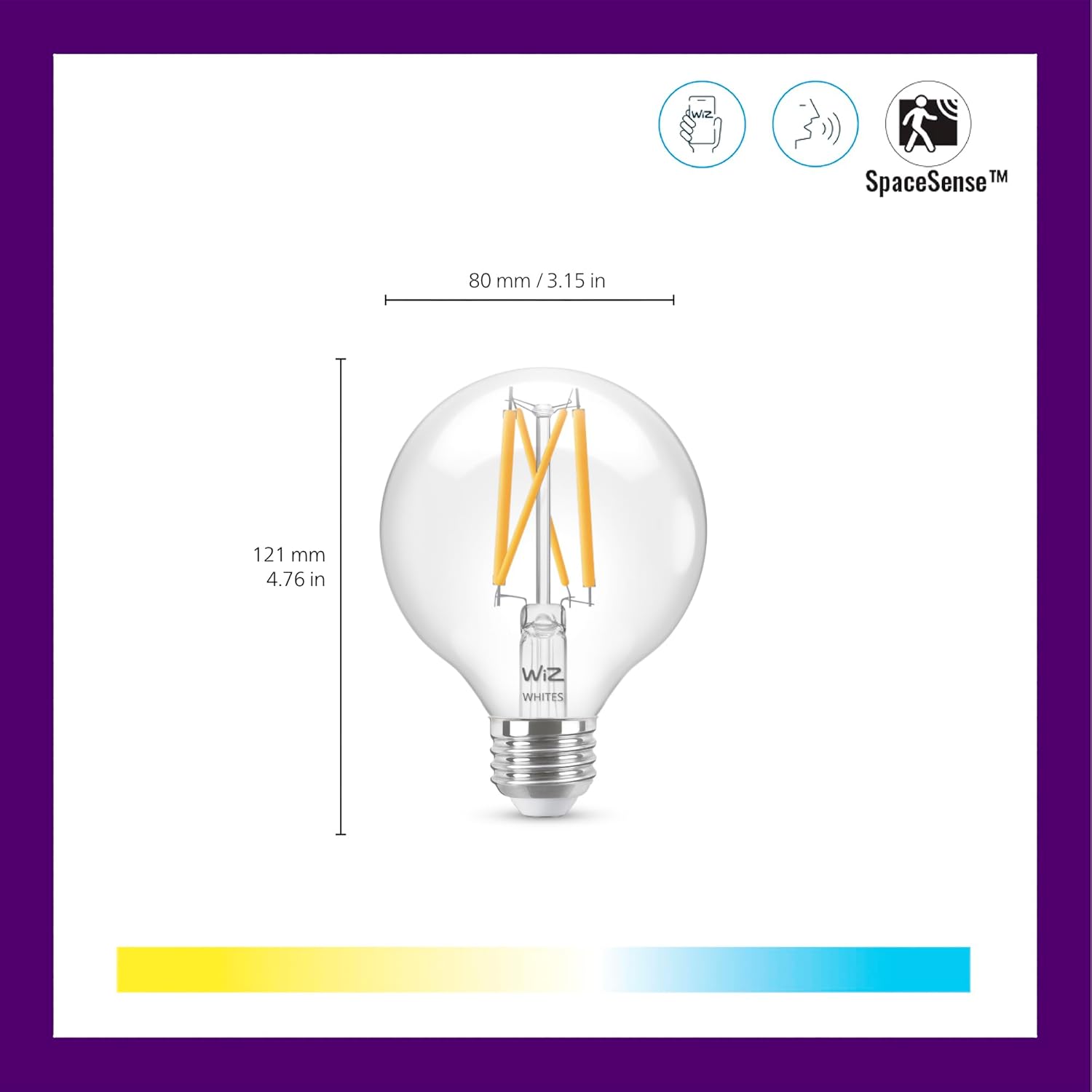 WiZ Connected 60W G25 Tunable White Filament Smart Light Bulbs - E26 LED Bulb - Control with Voice or App + Activate with Motion - Matter Compatible - 1 Pack