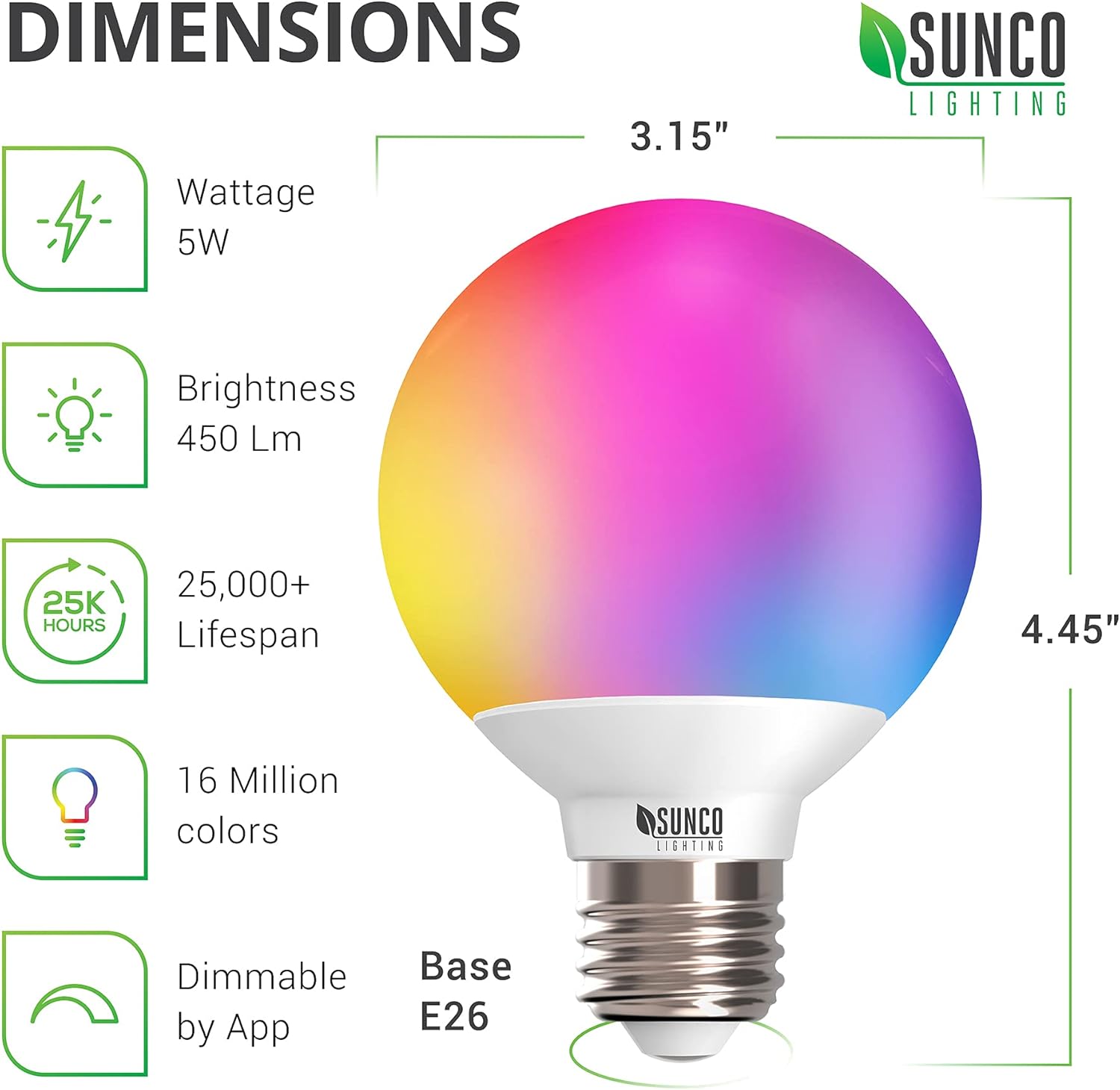 Alternative view of Sunco Smart Globe Bulbs G25 LED, Alexa Compatible LED Decorative Round Vanity Bulbs, 5W, Color Changing RGBCW, Dimmable WiFi Vanity Smart Bulbs for Amazon Alexa, Google Assistant, 2 Pack.