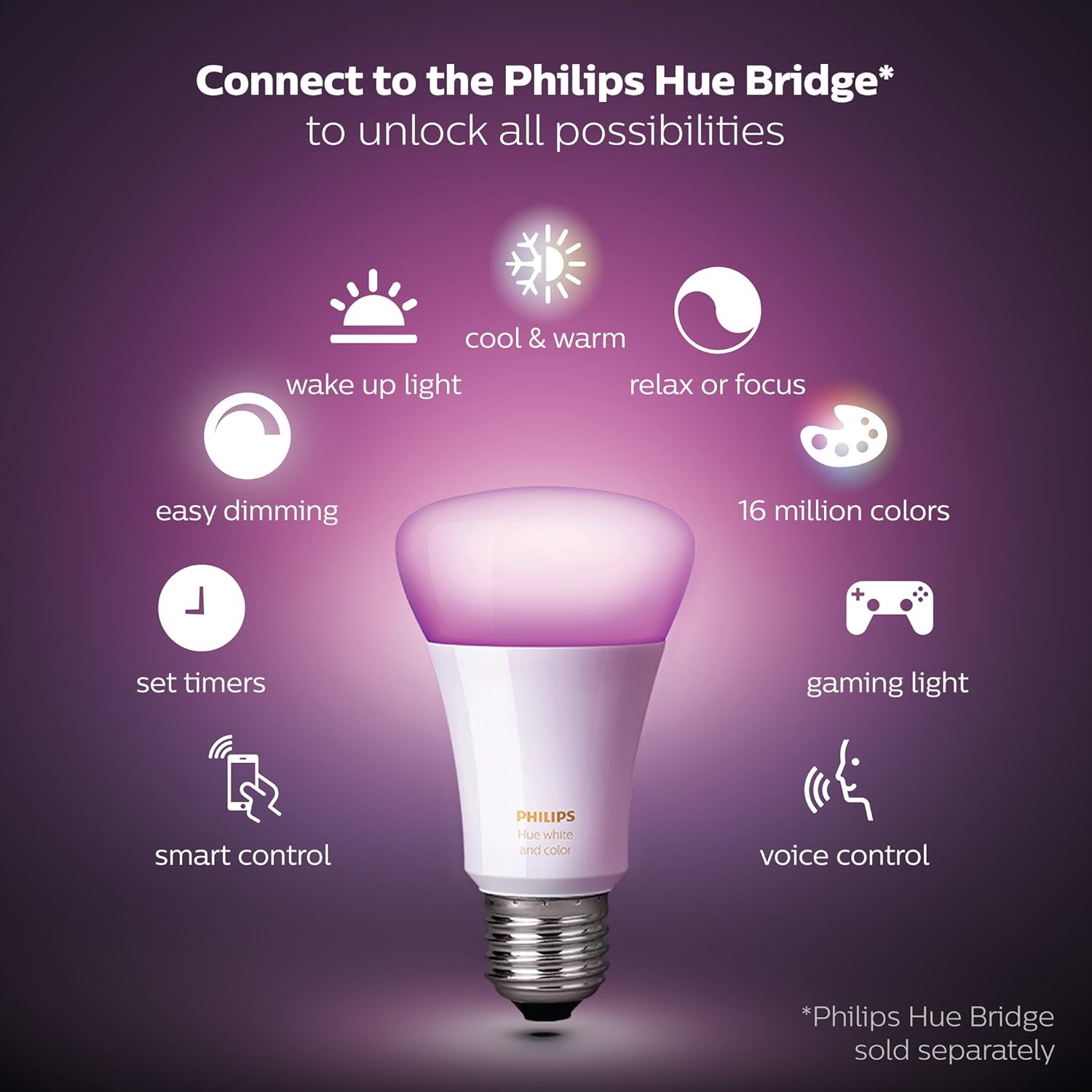 Alternative view of Philips Hue Single Premium A19 Smart Bulb, 16 million colors, for most lamps & overhead lights (Hue Hub Required, Works with Alexa), Old Version