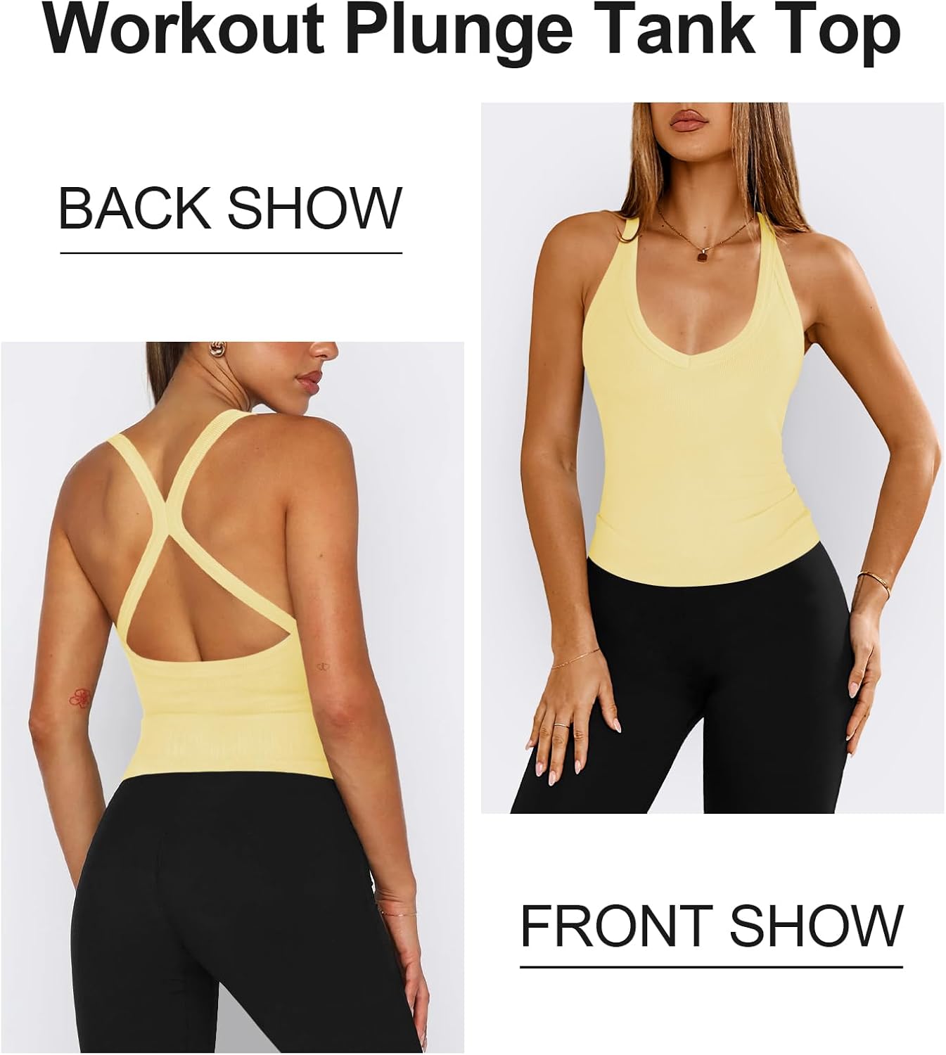 Hragc Womens Halter Tops Racerback Workout Tank Top for Women Plunge V Neck Split-Back Spaghetti Strap Fitted Ribbed Shirts