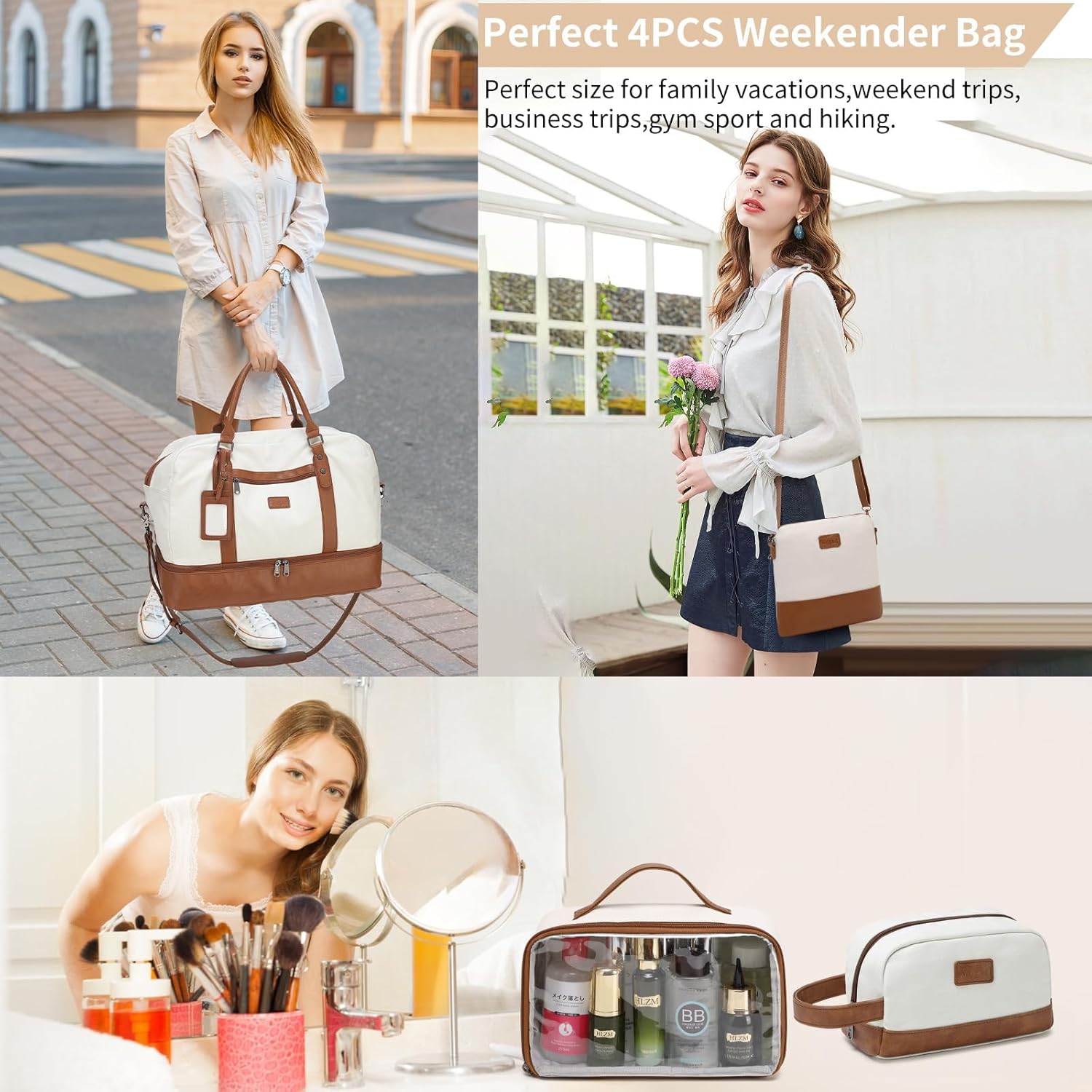 Wogarl Weekender Bags for Women Large Overnight Bag Weekend Travel Duffel Bag Carry on Shoulder with Shoe Compartment Toiletry Bag for Travel Business Gym