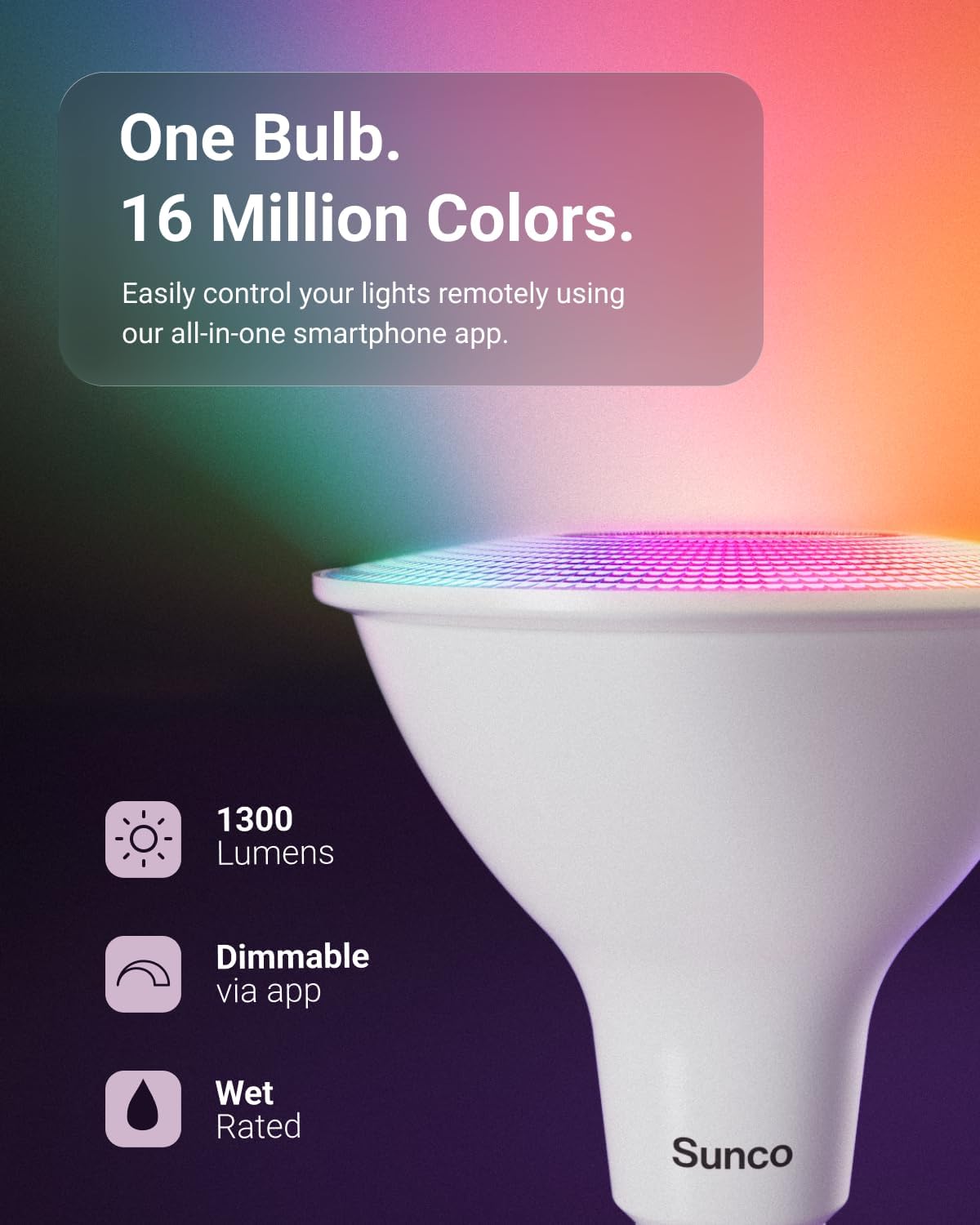 Sunco PAR38 Alexa Compatible Smart LED Bulbs, WiFi Color Changing Outdoor Flood Light, 13W, RGB Tunable White CCT, Dimmable, with Amazon Alexa & Google Assistant, No Hub Required 2 Pack