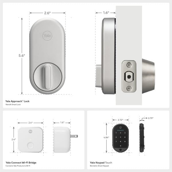 Yale Approach™ Lock Deadbolt, Silver Key-Free Smart Entry Door Lock with Wi-Fi Connected Touchscreen Keypad and Biometric Fingerprint Scanner for Code Entry and Remove Access, B-YRR110-F-WF1-N-BSP