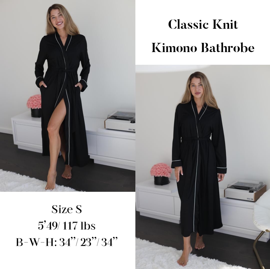 Ekouaer Womens Robes Lightweight Soft Knit Bathrobe Full Length Sleepwear with Pockets Ladies Loungewear S-3XL