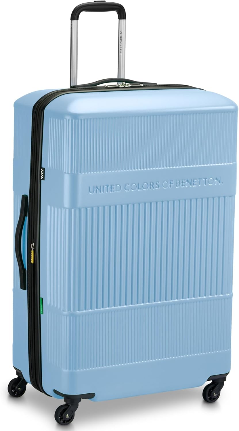 United Colors of Benetton Ribbed Hardside Expandable Luggage with Spinner Wheels, Light Blue, Checked-Large 29 Inch