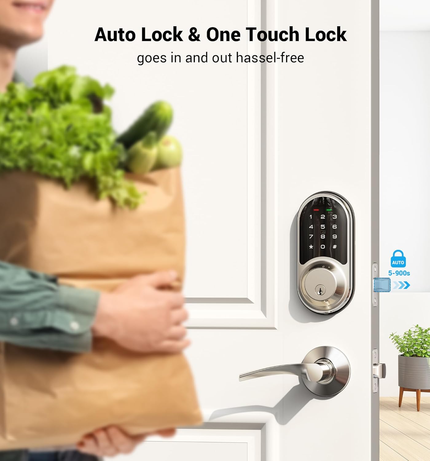 Alternative view of Veise RZ06B Smart Lock for Front Door, 2 Lever Handle Set, Keyless Entry Deadbolt, App Control, Electronic Digital Touchscreen Keypad, Auto Lock, IP54 Waterproof, Easy Installation, Satin Nickel