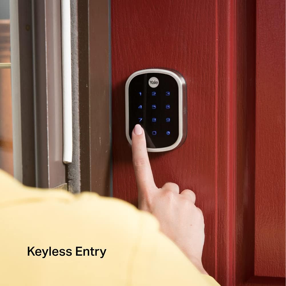 Yale | LiftMaster Smart Lock with Touchscreen Deadbolt- Works with myQ App & Key by Amazon in-Garage Delivery when paired with Smart Garage Hub (sold separately), Satin Nickel