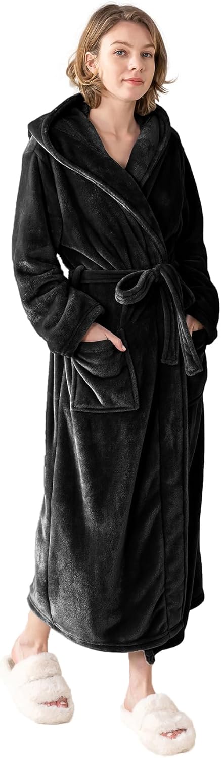 KORBLISS Robes for Women - Hooded Plush Fleece Bathrobe with Sash & Pockets, Full-Length Lightweight Spa Robe - Image 5