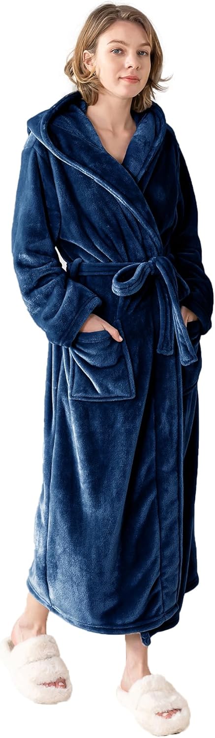KORBLISS Robes for Women - Hooded Plush Fleece Bathrobe with Sash & Pockets, Full-Length Lightweight Spa Robe - Image 6