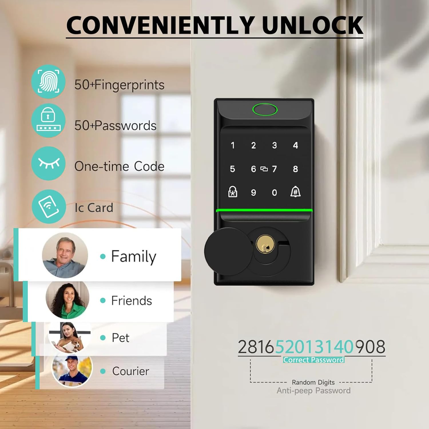 Alternative view of CINOP Smart Locks for Front Door with Handle Set, App Control, WiFi Front Door Lock Electronic Screen+WiFi Gateway, Keyless Entry Door Lock Fingerprint Deadbolt, Auto Lock (Black)