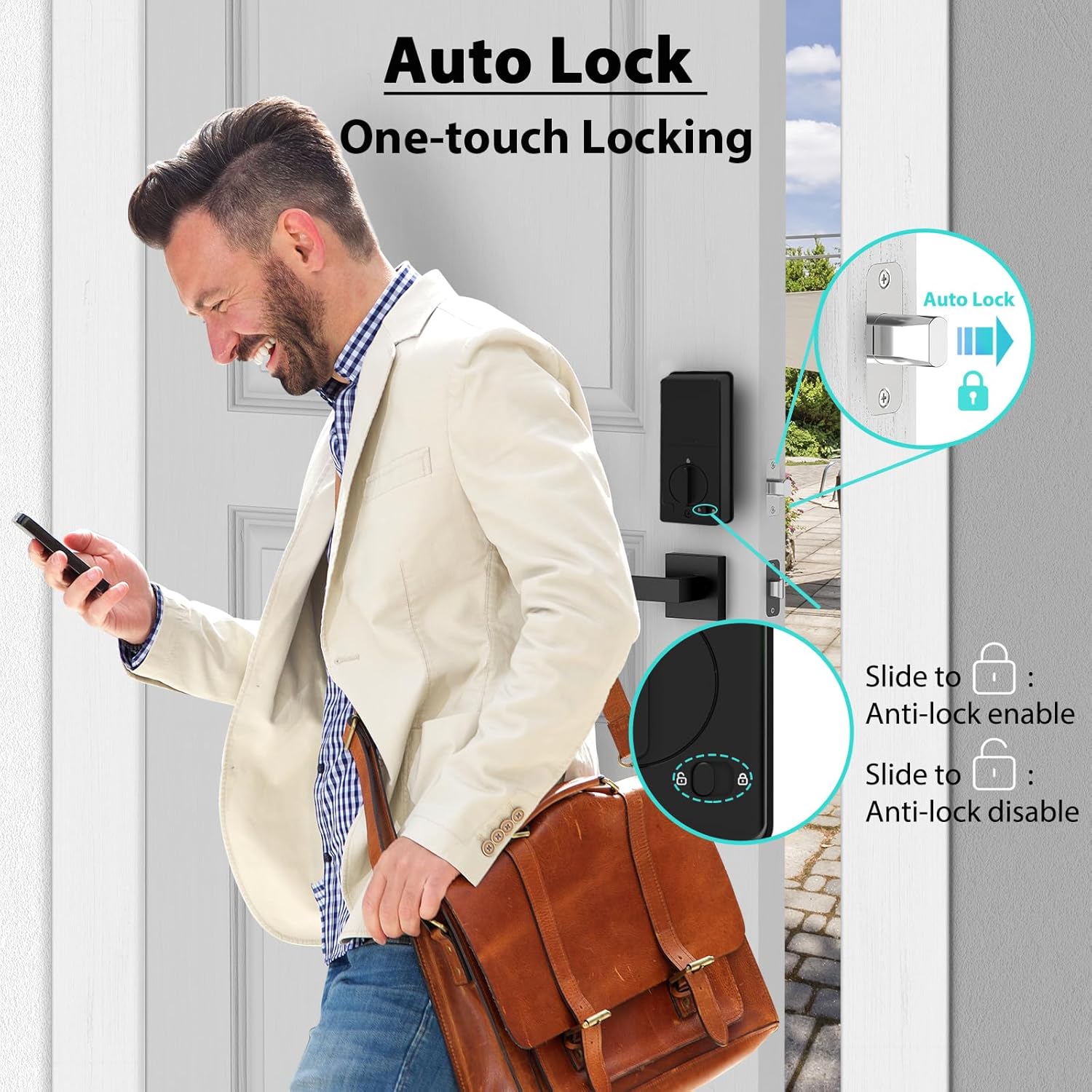 CINOP Smart Locks for Front Door with Handle Set, App Control, WiFi Front Door Lock Electronic Screen+WiFi Gateway, Keyless Entry Door Lock Fingerprint Deadbolt, Auto Lock (Black) - Image 3
