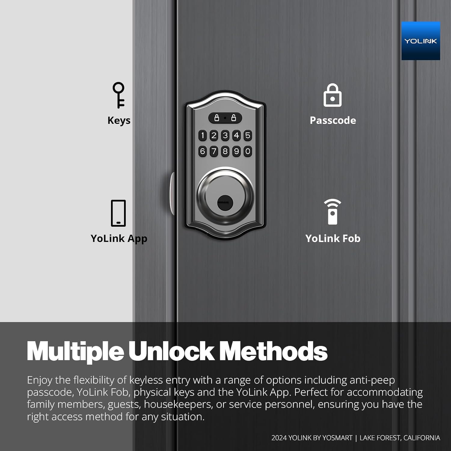 YoLink Smart Deadbolt Lock with Keypad, Fob & App Control, Keyless Entry, Multiple Unlock Methods, Secure & Reliable, Alexa, Google, IFTTT, Home Assistant Compatible, YoLink Hub Required