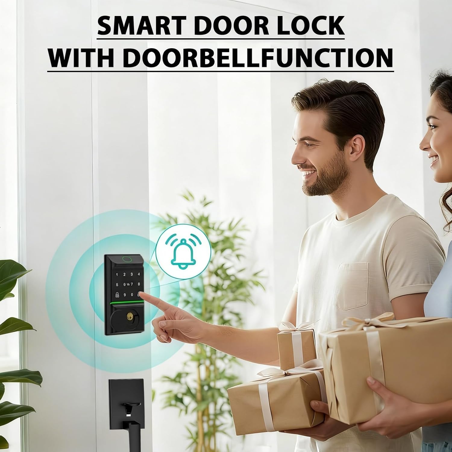 CINOP Smart Locks for Front Door with Handle Set, App Control, WiFi Front Door Lock Electronic Screen+WiFi Gateway, Keyless Entry Door Lock Fingerprint Deadbolt, Auto Lock (Black) - Image 5