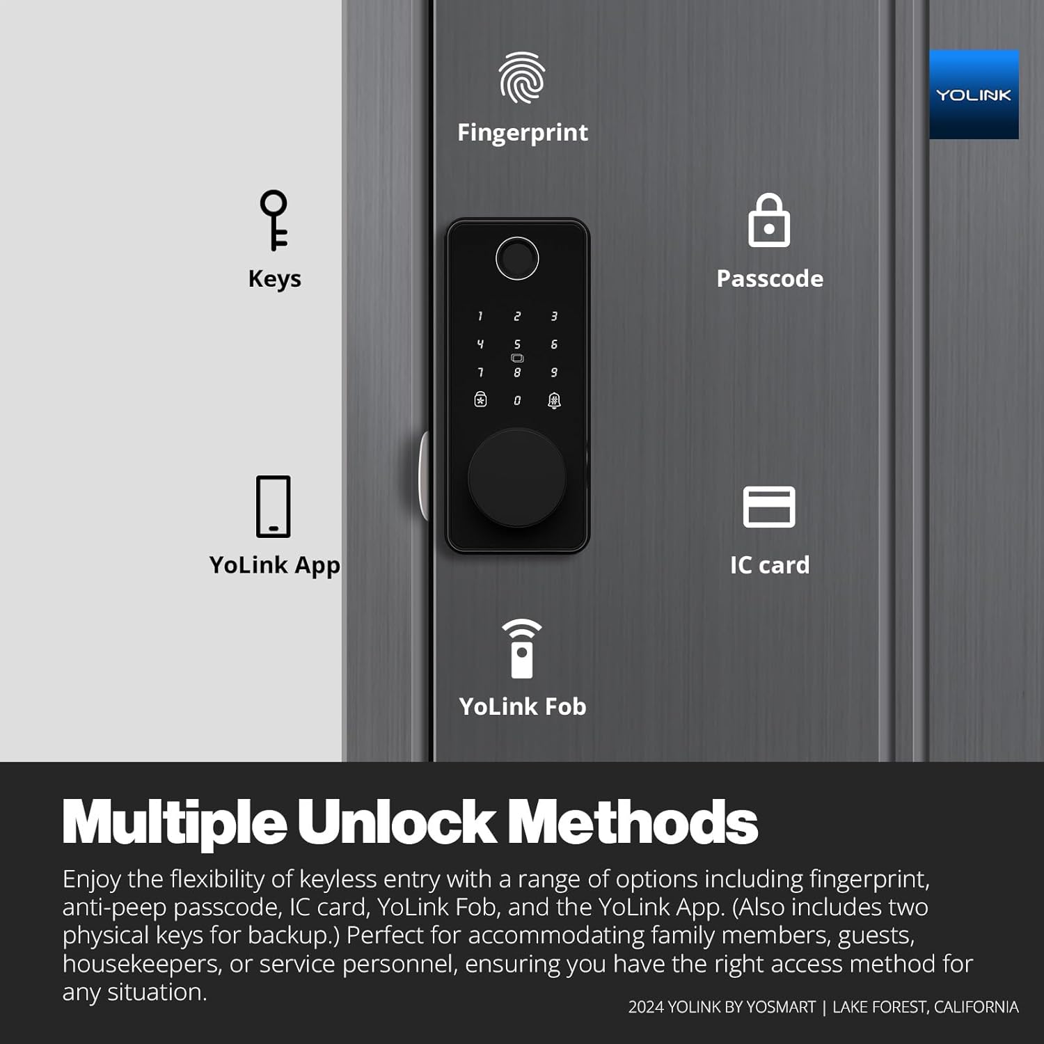 YoLink Smart Deadbolt Lock with Fingerprint, Keypad, IC Card, Fob and App Control LoRa Long Range, Alexa, Google, IFTTT and Home Assistant YoLink Hub Required