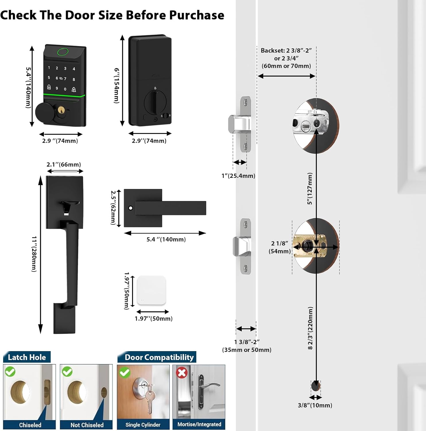 CINOP Smart Locks for Front Door with Handle Set, App Control, WiFi Front Door Lock Electronic Screen+WiFi Gateway, Keyless Entry Door Lock Fingerprint Deadbolt, Auto Lock (Black) - Image 6