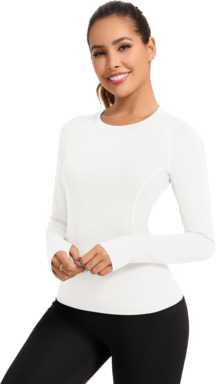 Loovoo Workout Tops for Women 1/2 Pack Long Sleeve Athletic Shirts with Thumb Holes Breathable Quick Dry Yoga T-Shirts