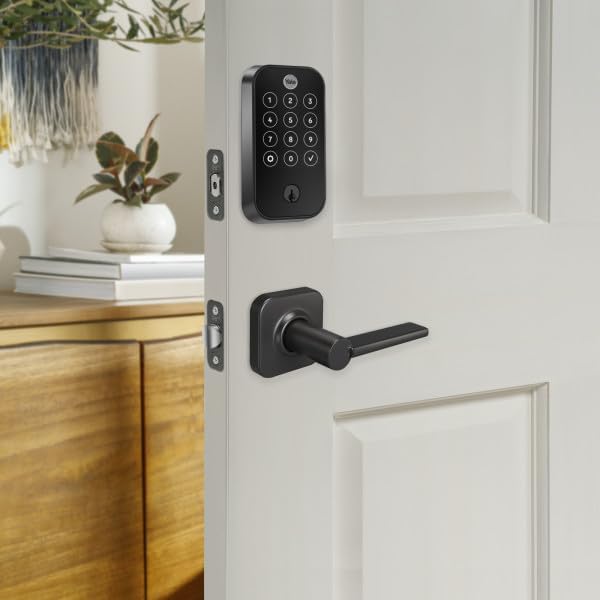 Yale Assure Lock 2 Touch Deadbolt, Black Suede Keyed Smart Entry Door Lock with Valdosta Lever and Wi-Fi Connected Touchscreen Keypad and Fingerprint Scanner for Code Entry, B-YRD420-F-WF1-VL-BSP