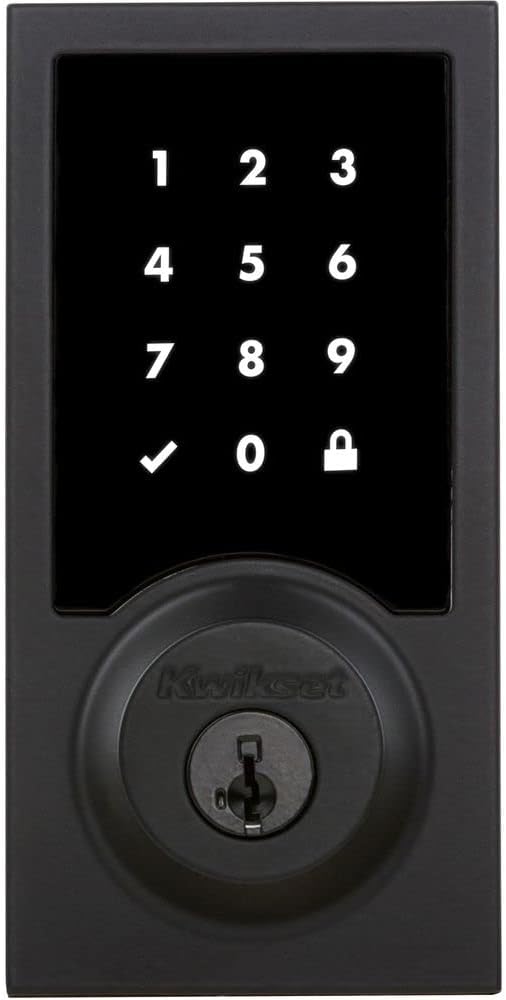 Kwikset 916 Keyless Entry Touchscreen SmartCode Electronic Deadbolt Smart Lock Featuring SmartKey Security and ZigBee 3.0 Technology in Contemporary Matte Black, Zigbee Hub Sold Separately