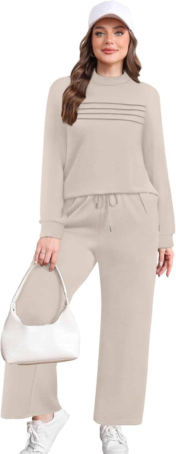 Alternative view of WIHOLL Two Piece Sets for Women Fall Travel Vacation Outfits 2026 Long Sleeve Lounge Sets Side Slit Wide Leg Pants S-3XL