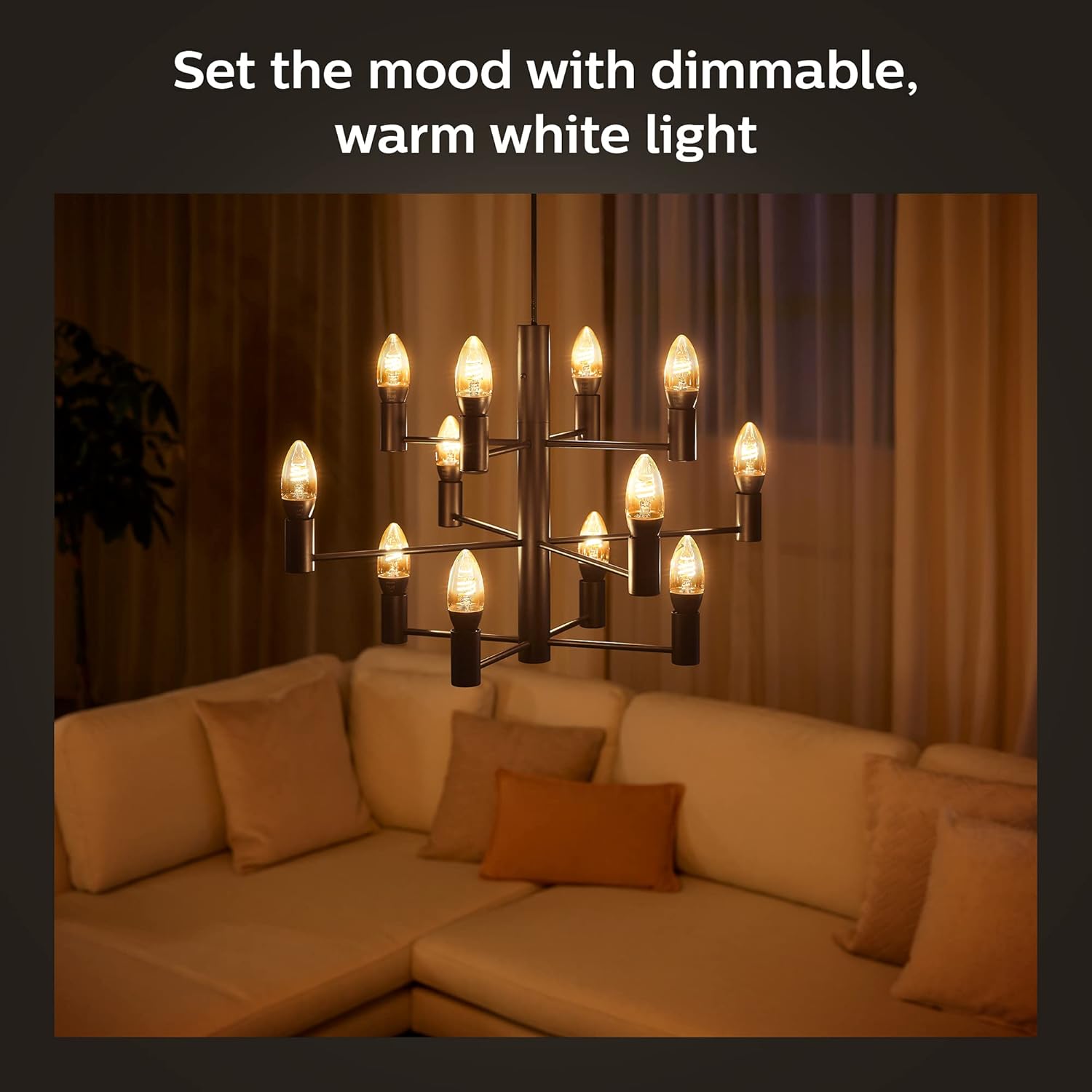 Alternative view of Philips Hue Smart 25W Candle-Shaped Filament LED Bulb - Soft Warm White Light - 2 Pack - 270LM - E12 - Indoor - Control with Hue App - Compatible with Alexa, Google Assistant and Apple Homekit.