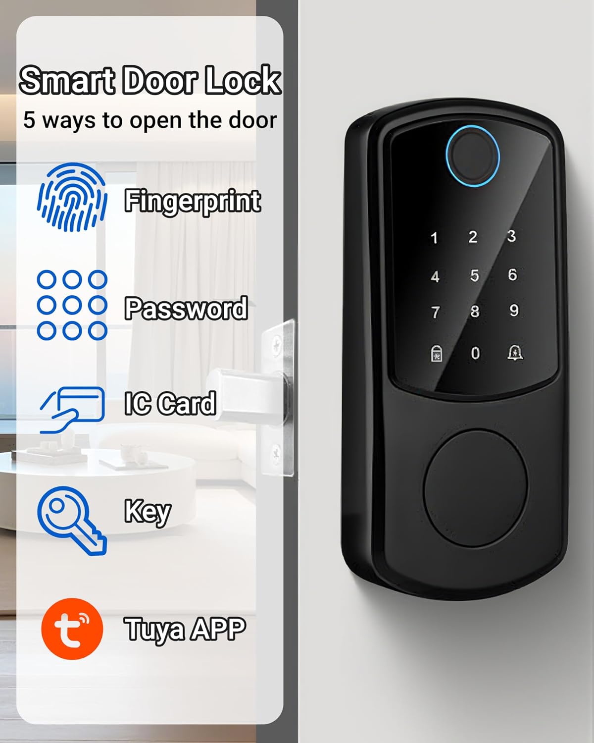 Alternative view of Smart Door Lock, Fingerprint Password IC Card Key Tuya APP, Security Smart Deadbolt with Touchscreen Keypad, Keyless Entry Deadbolt for Home Office Apartment(Touchscreen)