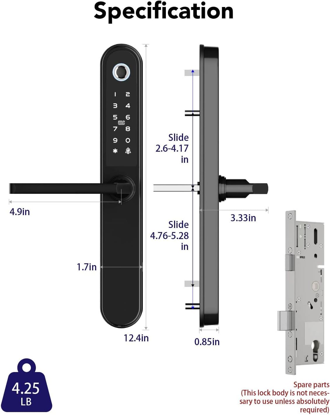 Smart Door Lock Fingerprint Door Lock with Keypad，Smart Lock for Front Door Children Proof IC Card,40u201390mm Multipoint Locks (Not Suitable Patio Mortise Lock)（Apollo Black）