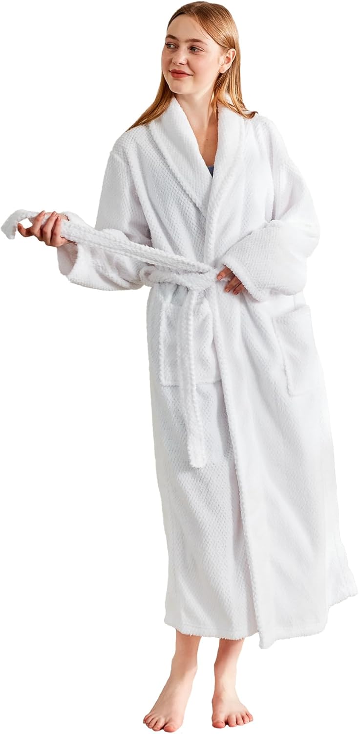 Serenhom Womenu2019s Plush Soft Fleece Robe u2013 Fluffy Warm Jacquard Bathrobe, Cozy Loungewear for Spa, Sleep, and Relaxation - Image 4