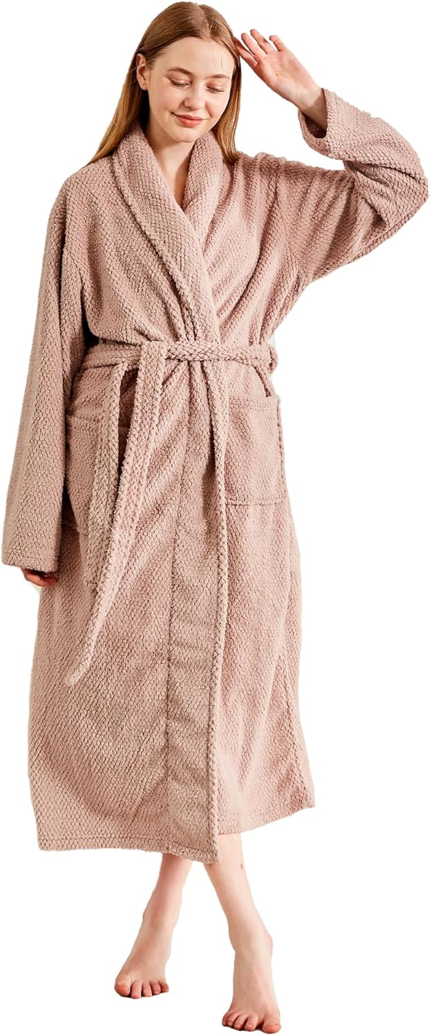 Serenhom Womenu2019s Plush Soft Fleece Robe u2013 Fluffy Warm Jacquard Bathrobe, Cozy Loungewear for Spa, Sleep, and Relaxation - Image 5