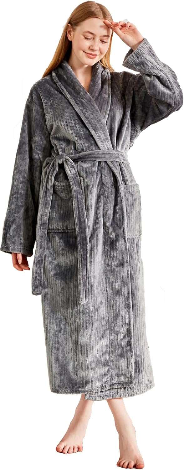 Serenhom Womenu2019s Plush Soft Fleece Robe u2013 Fluffy Warm Jacquard Bathrobe, Cozy Loungewear for Spa, Sleep, and Relaxation - Image 8