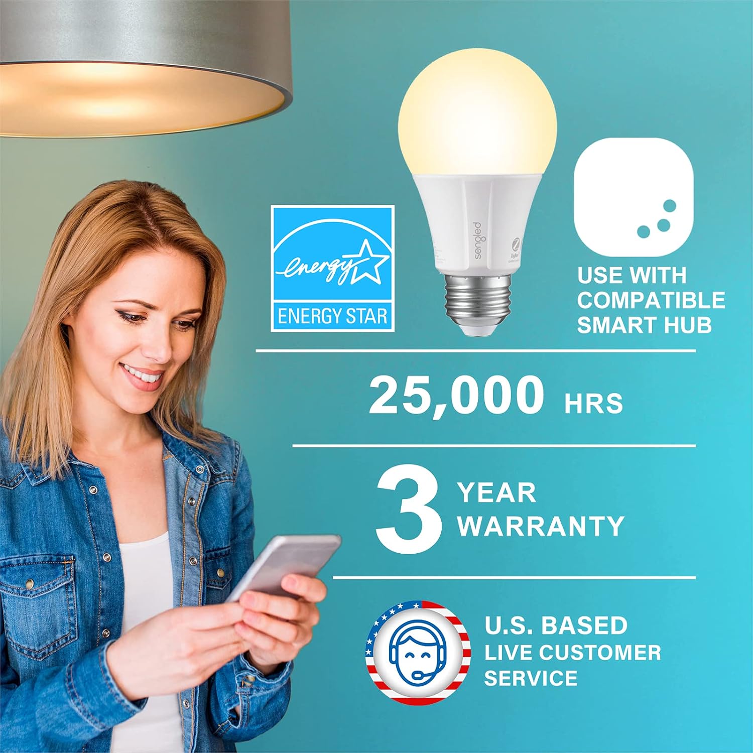 Alternative view of Sengled Zigbee Smart Bulb, Smart Hub Required, Works with SmartThings and Echo with built-in Hub, Voice Control with Alexa and Google Home, Soft White 60W Equivalent A19 Alexa Light Bulb, 1 Pack