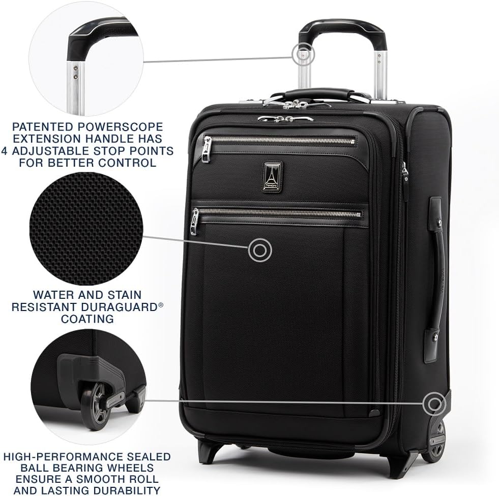 Travelpro Platinum Elite Softside Expandable Carry on Luggage, 2 Wheel Upright Suitcase, USB Port, Men and Women, Shadow Black, Carry On 22-Inch