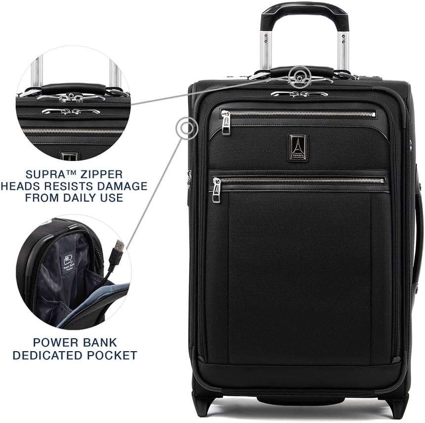 Alternative view of Travelpro Platinum Elite Softside Expandable Carry on Luggage, 2 Wheel Upright Suitcase, USB Port, Men and Women, Shadow Black, Carry On 22-Inch