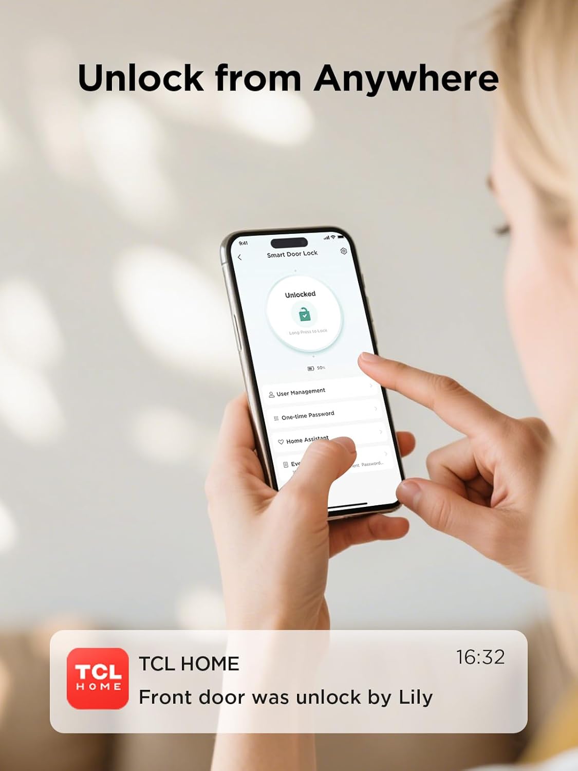 TCL D2 Smart Lock, Keyless Entry WiFi Deadbolt Door Lock for Front Door, APP Remote Control, Auto Lock, Built-in Doorbell, Compatible with Alexa, Easy Install