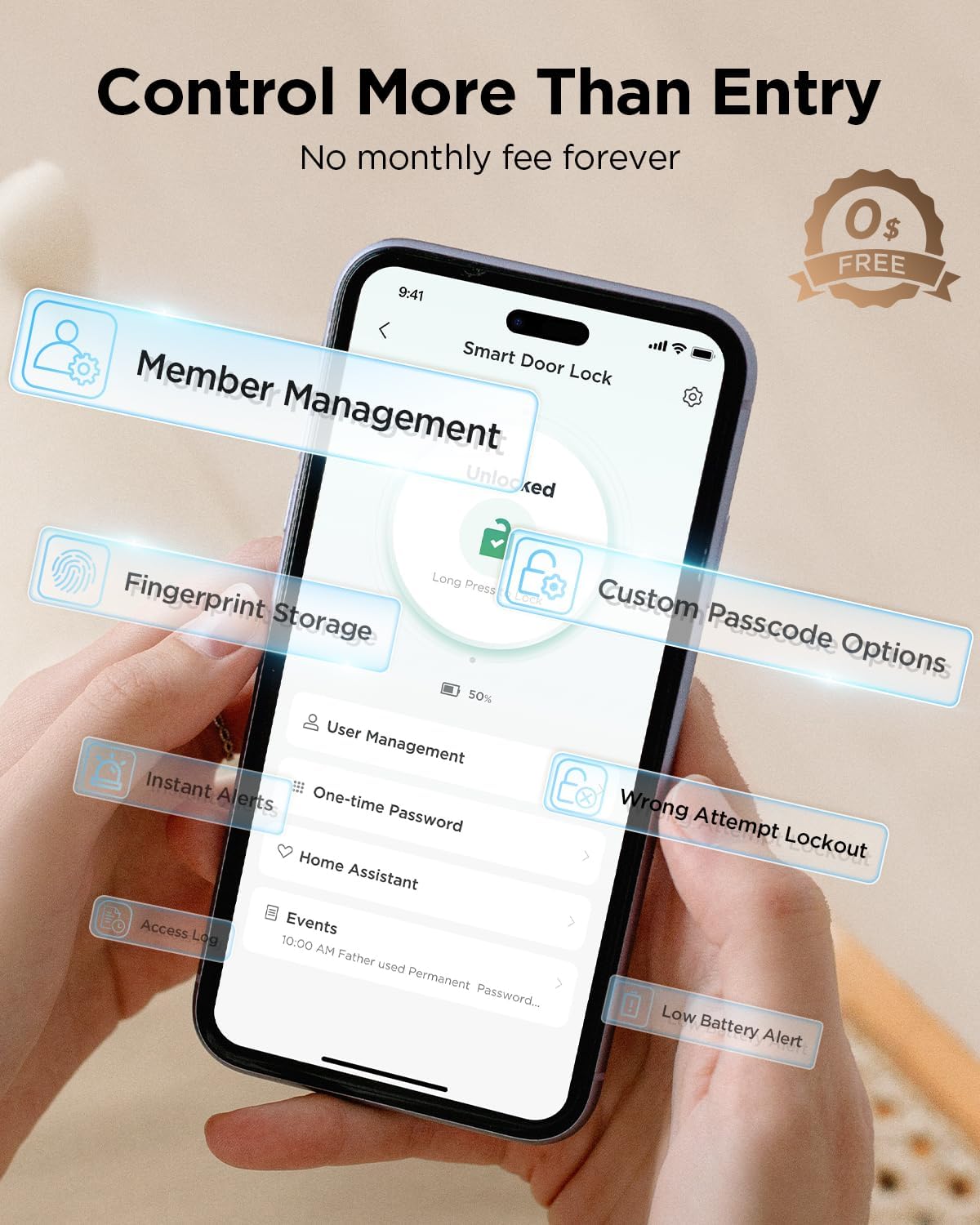 TCL D2 Smart Lock, Keyless Entry WiFi Deadbolt Door Lock for Front Door, APP Remote Control, Auto Lock, Built-in Doorbell, Compatible with Alexa, Easy Install - Image 5