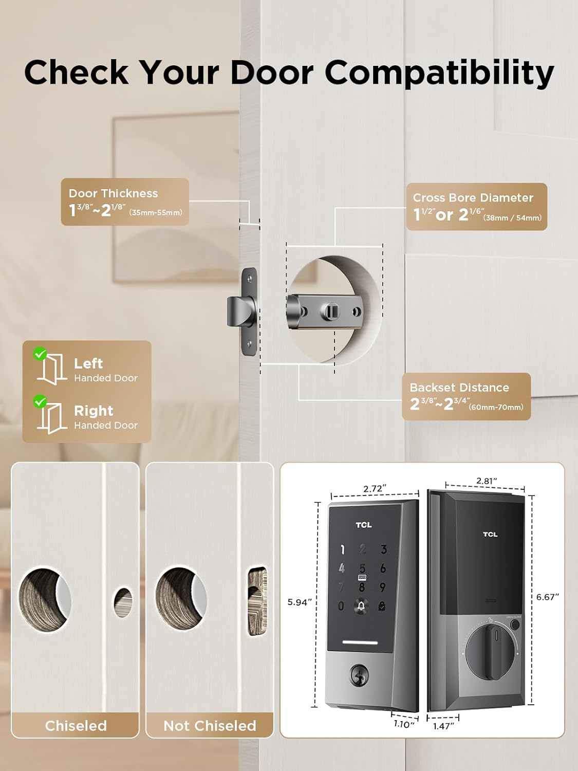 TCL D2 Smart Lock, Keyless Entry WiFi Deadbolt Door Lock for Front Door, APP Remote Control, Auto Lock, Built-in Doorbell, Compatible with Alexa, Easy Install - Image 7
