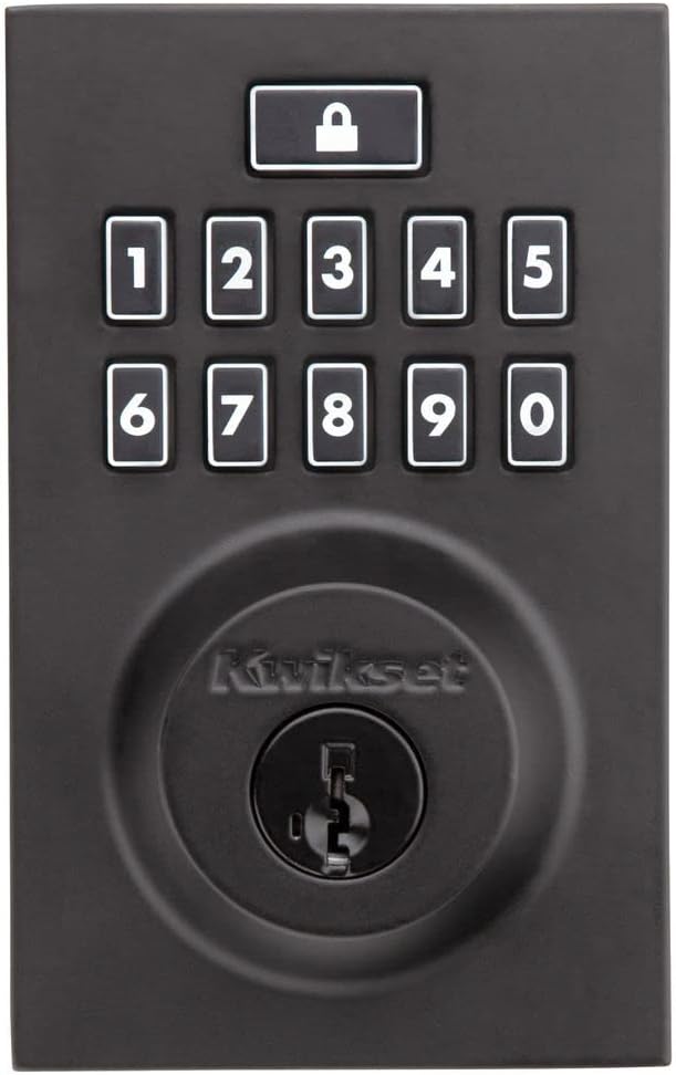 Kwikset 914 Contemporary Keypad SmartCode Electronic Deadbolt Smart Lock featuring SmartKey Security and ZigBee 3.0 Technology in Matte Black