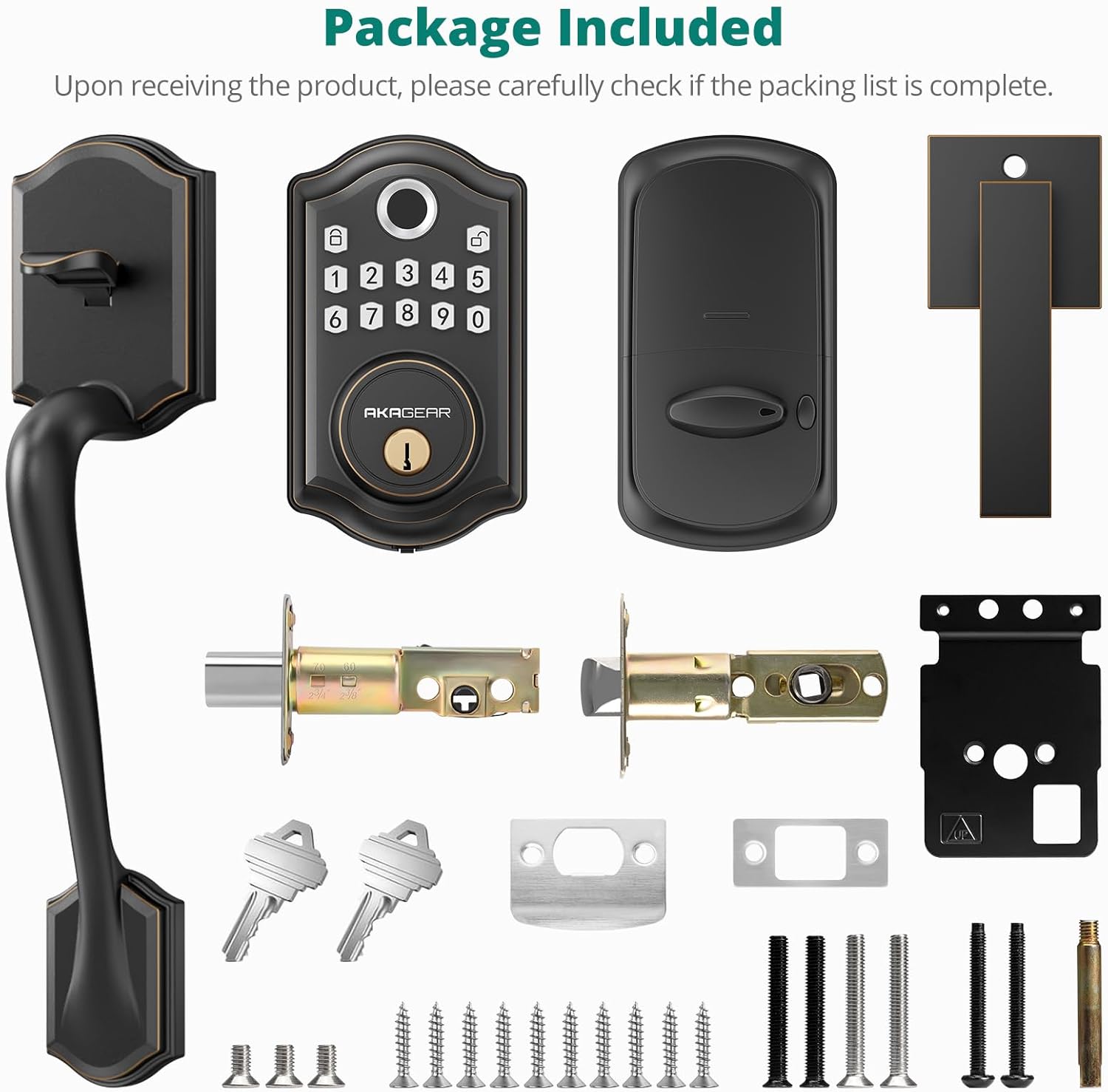 AkaGear DS10 Keyless Entry Door Lock with Handle Set - Fingerprint Deadbolt, Electronic Keypad Deadbolt, Smart Locks for Front Door, Auto-Lock & One Touch Locking - Oil Rubbed Bronze - Image 6